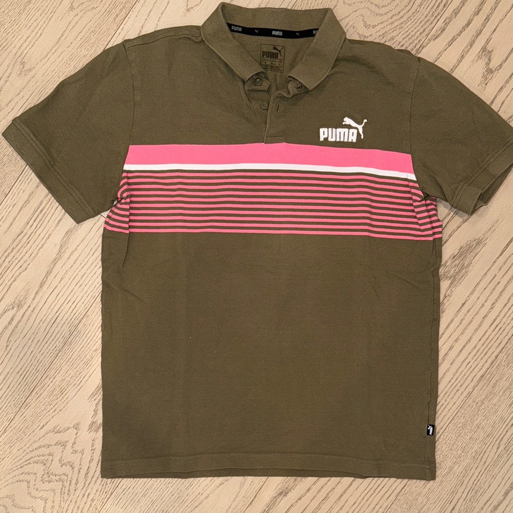 Puma Khaki Polo with Pink Accents
